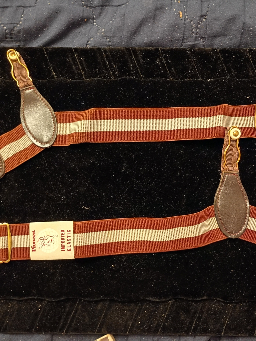 Pioneer Garters Striped Leather Suspenders Brown & Cream